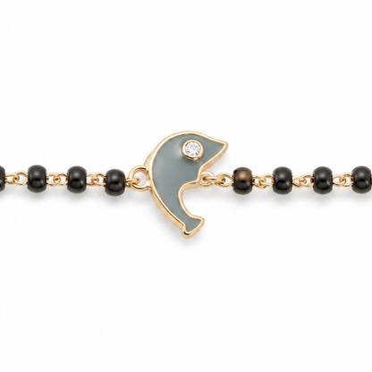 Dolphin charm detail — 14k gold dolphin kids nazariya diamond bracelet for protection