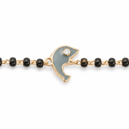 Dolphin charm detail — 14k gold dolphin kids nazariya diamond bracelet for protection