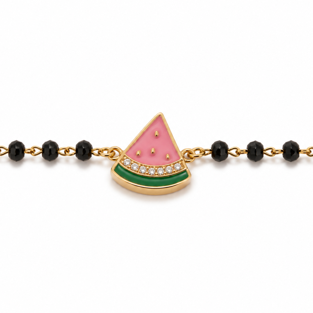 Natural diamond detail on charm — 14k gold watermelon kids nazariya bracelet