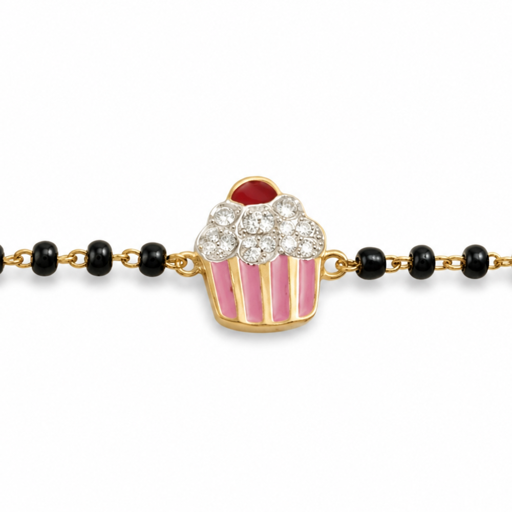 Diamond frosting detail on cupcake charm — 14k gold kids nazariya with natural diamond accents