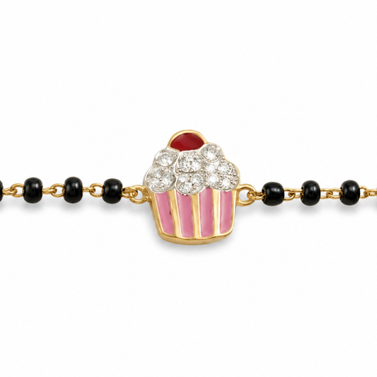 Diamond frosting detail on cupcake charm — 14k gold kids nazariya with natural diamond accents