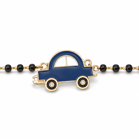Close-up of diamond wheels — 14k gold car kids nazariya with natural diamond detail