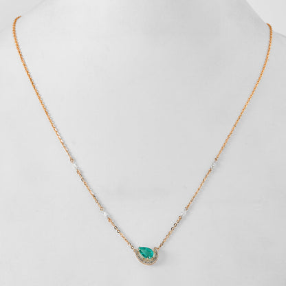 Pear Emerald Diamond Crescent Moon Necklace