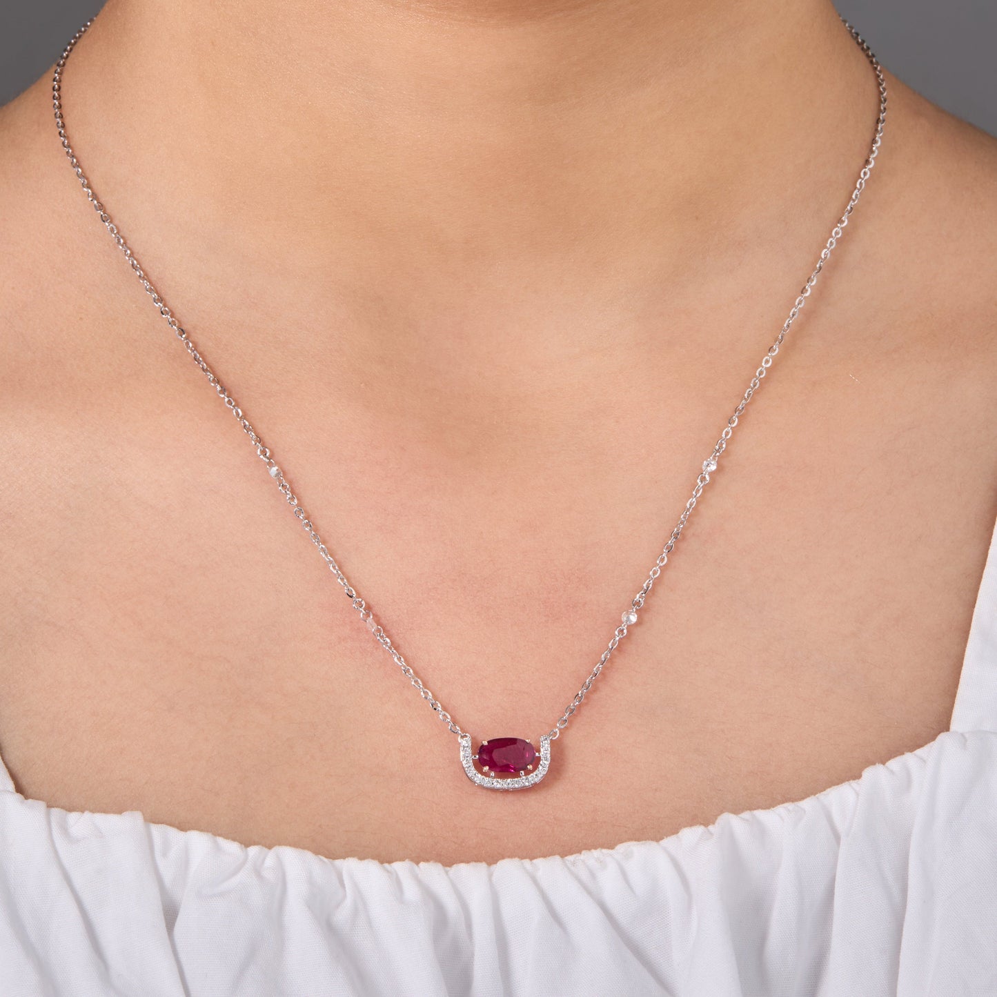 Oval Ruby Diamond Crescent Necklace