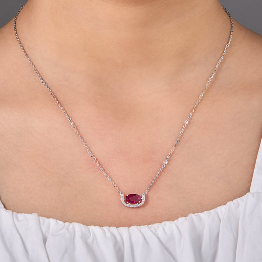Oval Ruby Diamond Crescent Necklace