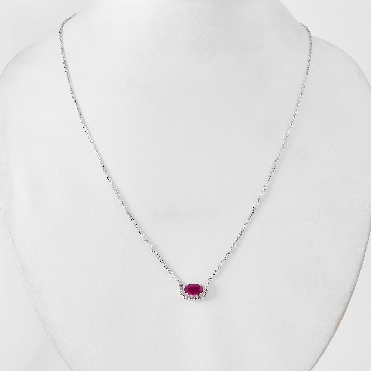 Oval Ruby Diamond Crescent Necklace