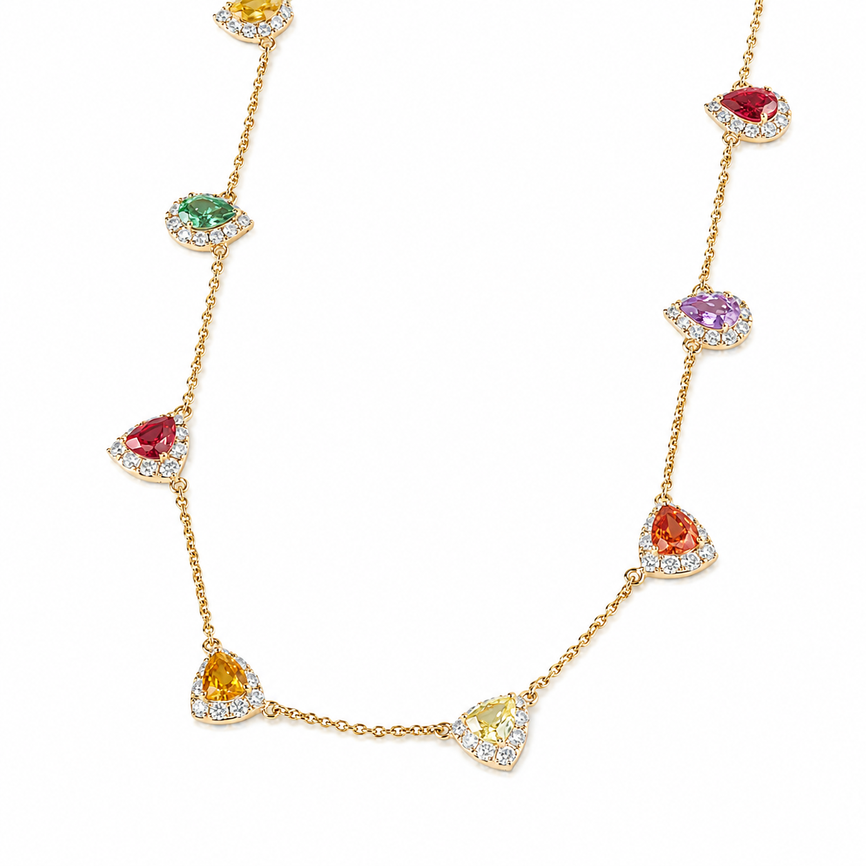 Rainbow Sapphire Diamond Station Necklace - N5069