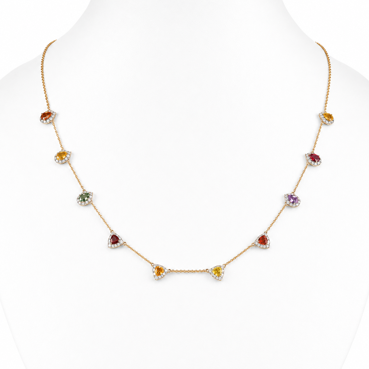 Rainbow Sapphire Diamond Station Necklace - N5069