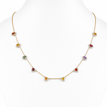 Rainbow Sapphire Diamond Station Necklace - N5069
