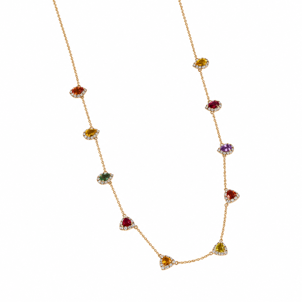 Rainbow Sapphire Diamond Station Necklace - N5069