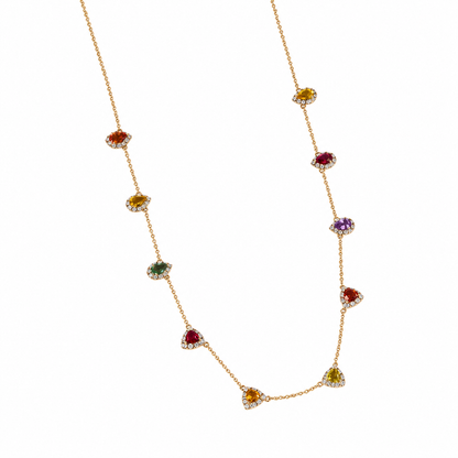 Rainbow Sapphire Diamond Station Necklace - N5069