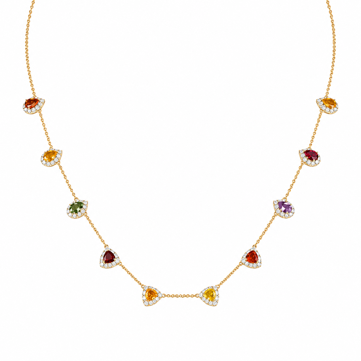 Rainbow Sapphire Diamond Station Necklace - N5069
