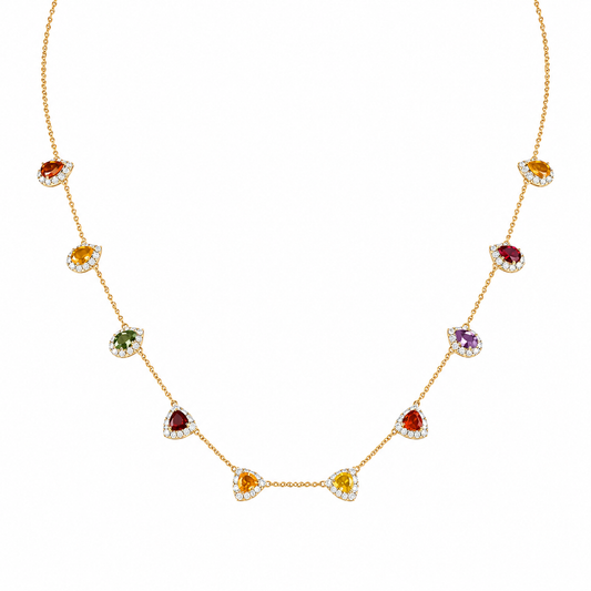 Rainbow Sapphire Diamond Station Necklace - N5069