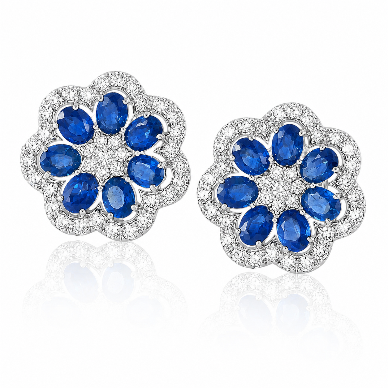 Blue Sapphire Diamond Bloom Stud Earrings