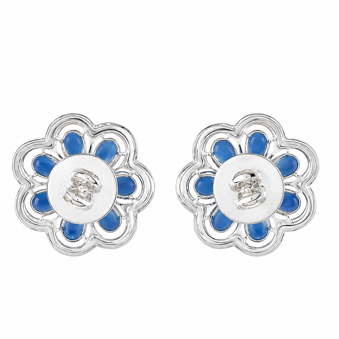 Blue Sapphire Diamond Bloom Stud Earrings