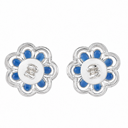 Blue Sapphire Diamond Bloom Stud Earrings