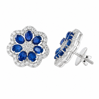 Blue Sapphire Diamond Bloom Stud Earrings