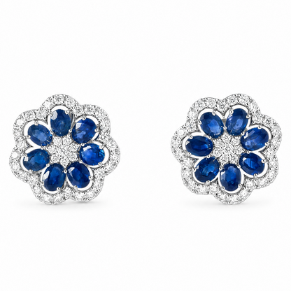 Blue Sapphire Diamond Bloom Stud Earrings