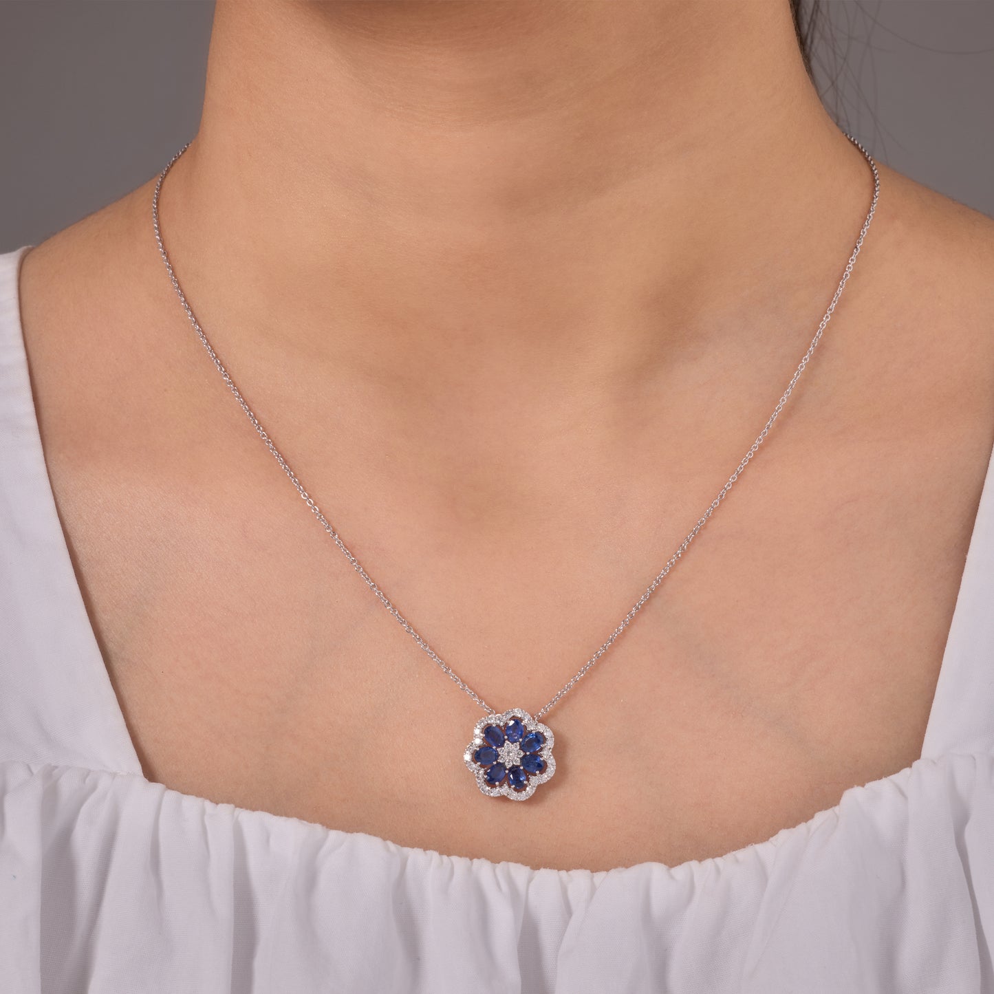 Sapphire Flower Pendant Necklace - N5120