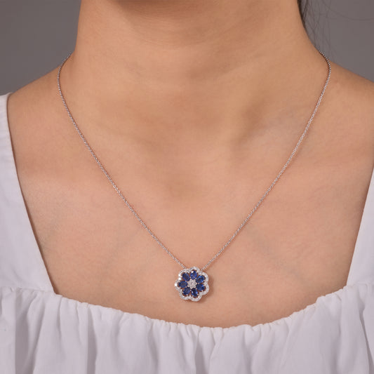 Sapphire Flower Pendant Necklace - N5120