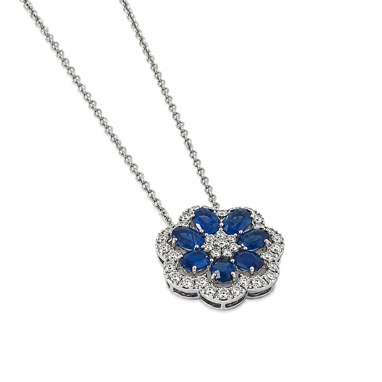 Sapphire Flower Pendant Necklace - N5120