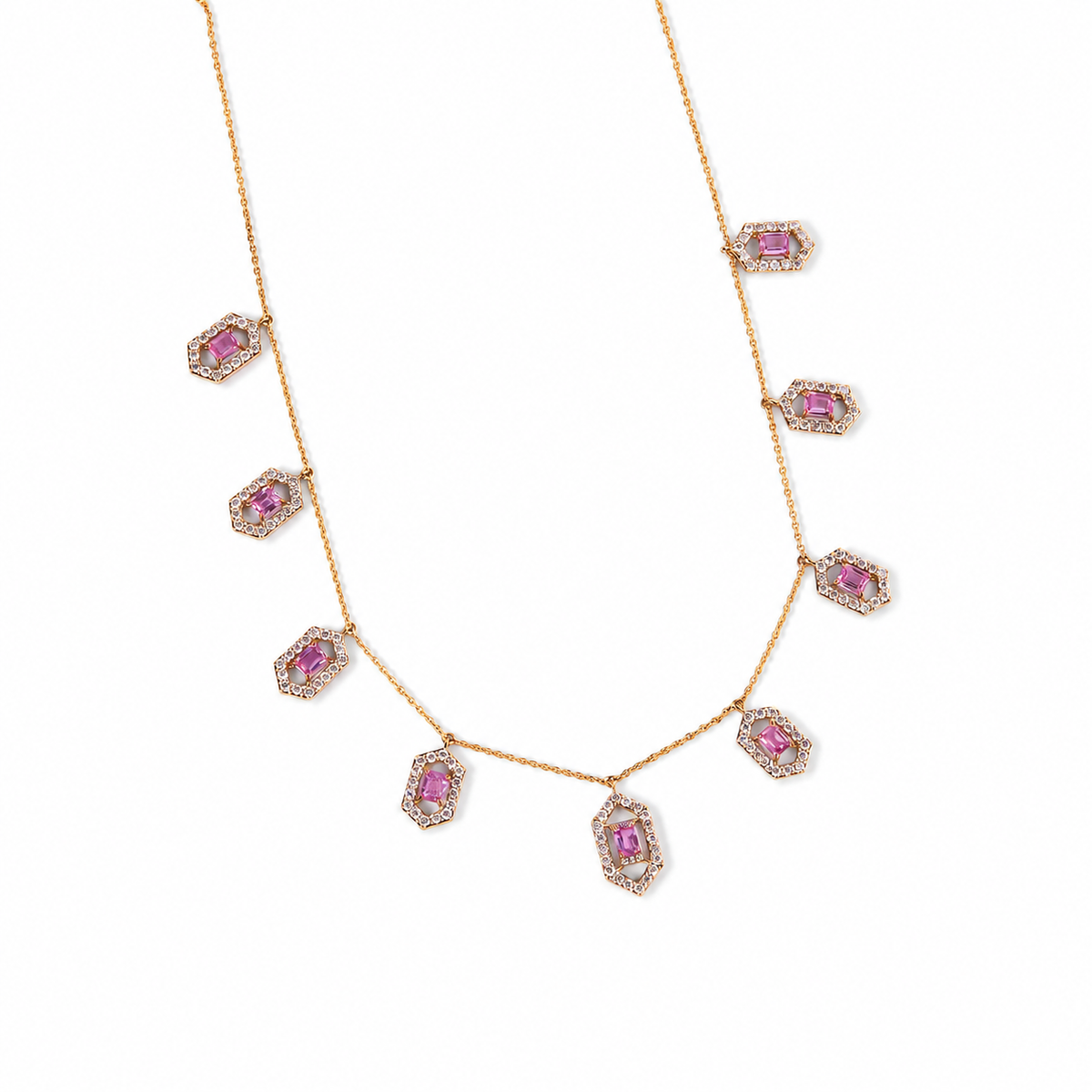 Hexagon Pink Sapphire Station Necklace — N5131