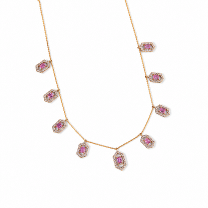 Hexagon Pink Sapphire Station Necklace — N5131