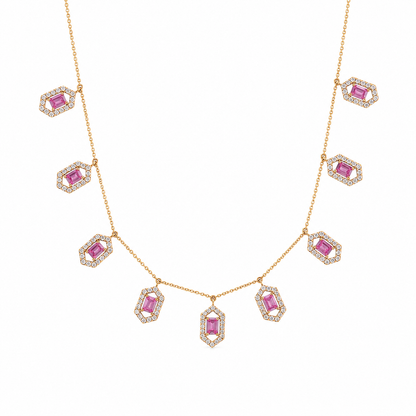 Hexagon Pink Sapphire Station Necklace — N5131