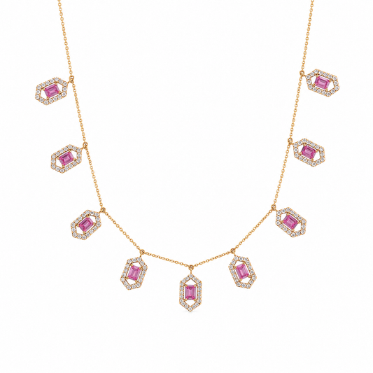Hexagon Pink Sapphire Station Necklace — N5131