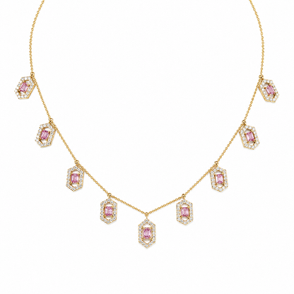 Hexagon Pink Sapphire Station Necklace — N5131