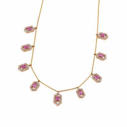Hexagon Pink Sapphire Station Necklace — N5131