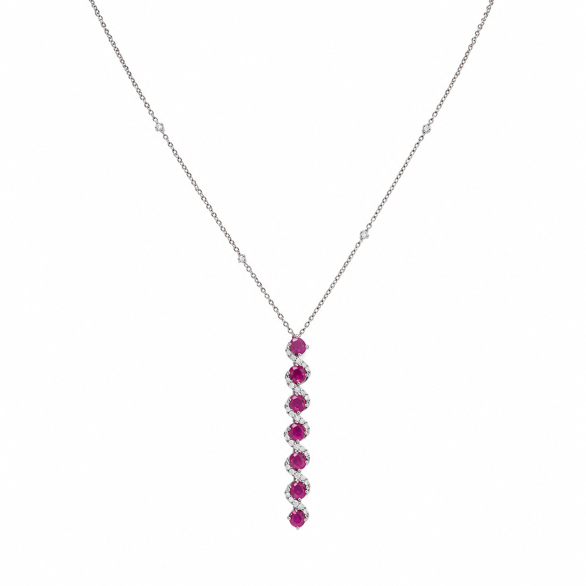 Vertical Ruby Natural Diamond Necklace