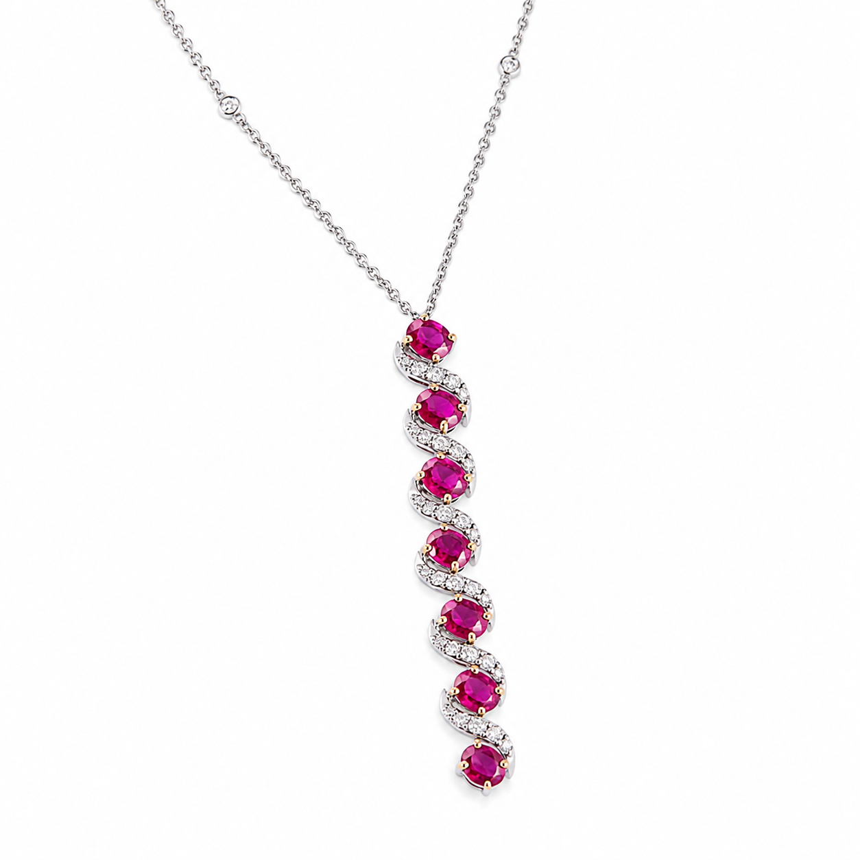 Vertical Ruby Natural Diamond Necklace - N5132