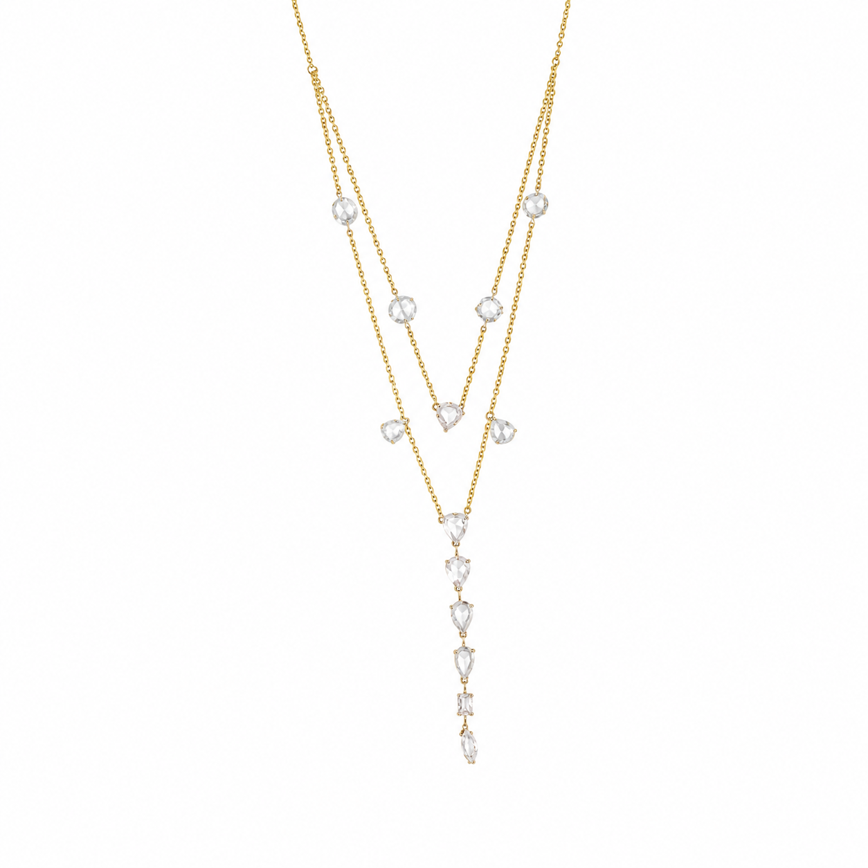Rose-Cut Natural Diamond Lariat Necklace in Solid Gold - N5138