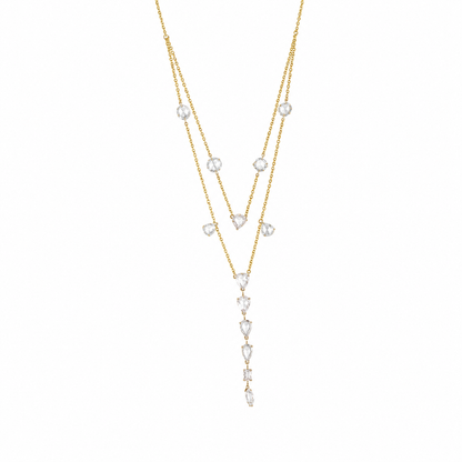 Rose-Cut Natural Diamond Lariat Necklace in Solid Gold - N5138