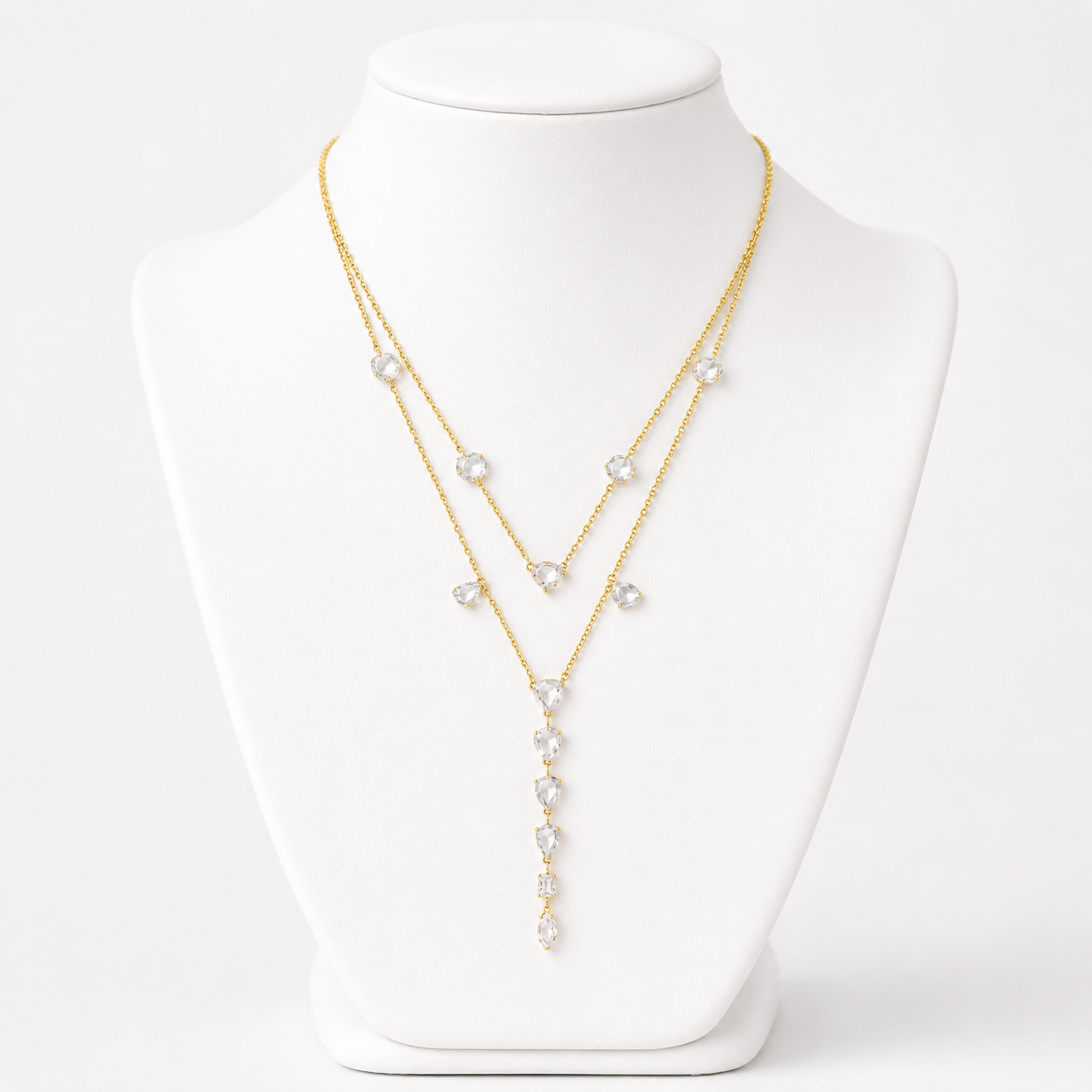 Rose-Cut Natural Diamond Lariat Necklace in Solid Gold - N5138