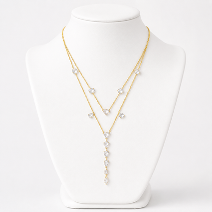 Rose-Cut Natural Diamond Lariat Necklace in Solid Gold - N5138