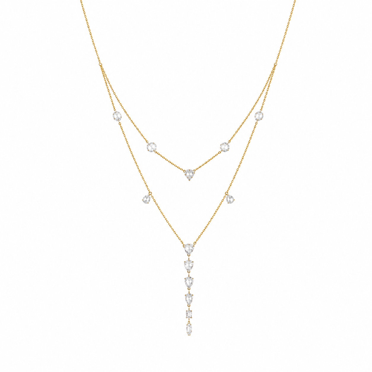 Rose-Cut Natural Diamond Lariat Necklace in Solid Gold - N5138