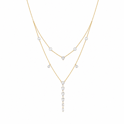 Rose-Cut Natural Diamond Lariat Necklace in Solid Gold - N5138