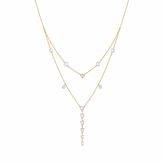 Rose-Cut Natural Diamond Lariat Necklace in Solid Gold - N5138