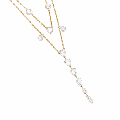 Rose-Cut Natural Diamond Lariat Necklace in Solid Gold - N5138