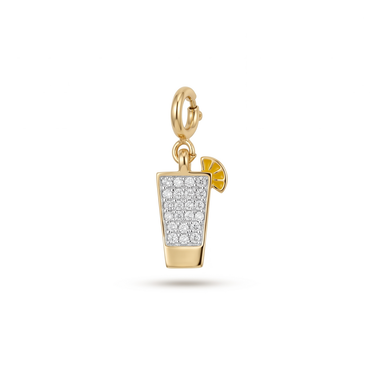 Natural Diamond Juice Glass Charm in 14K Solid Gold