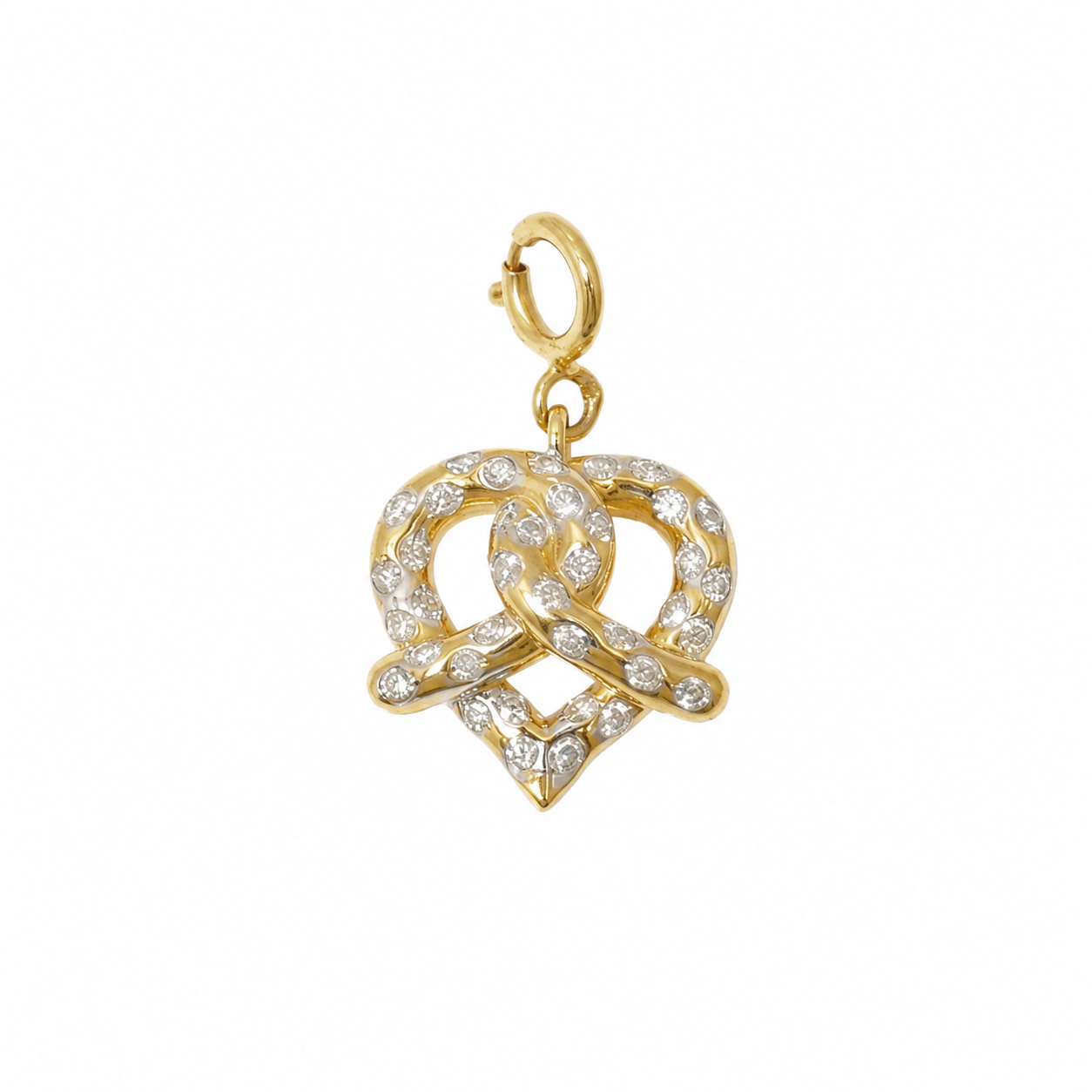 Natural Diamond Pretzel Heart Charm in 14K Solid Gold