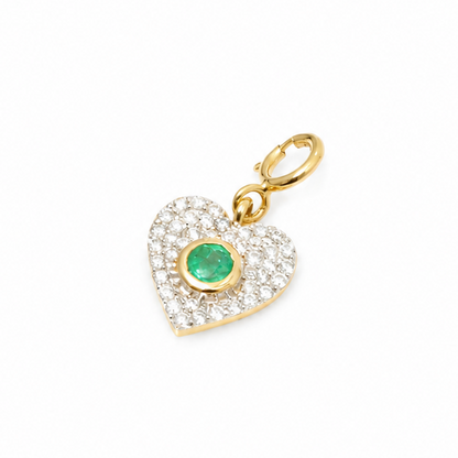 Natural Emerald and Diamond Heart Charm in 14K Solid Gold
