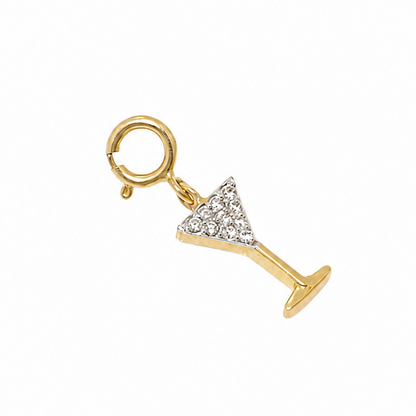 Natural Diamond Martini Glass Charm in 14K Solid Gold