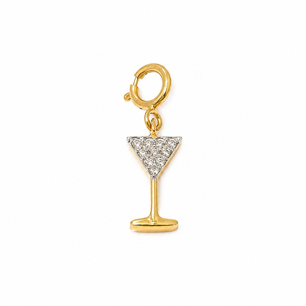 Natural Diamond Martini Glass Charm in 14K Solid Gold