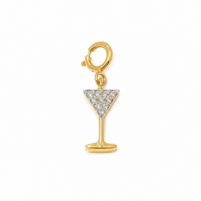 Natural Diamond Martini Glass Charm in 14K Solid Gold