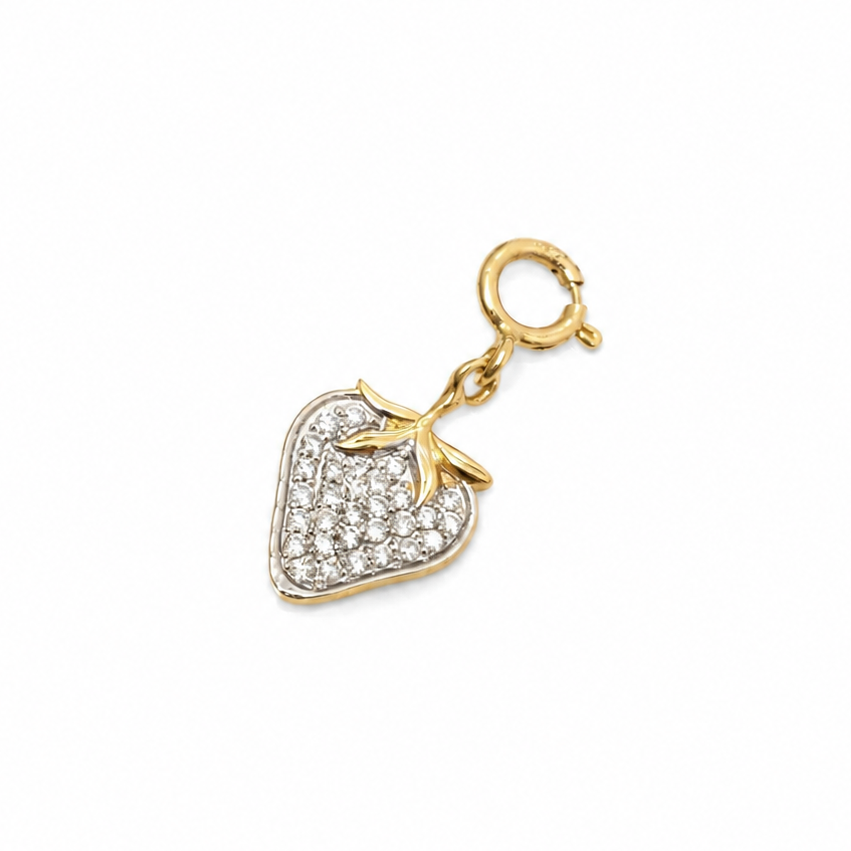 Natural Diamond Strawberry Charm in 14K Solid Gold
