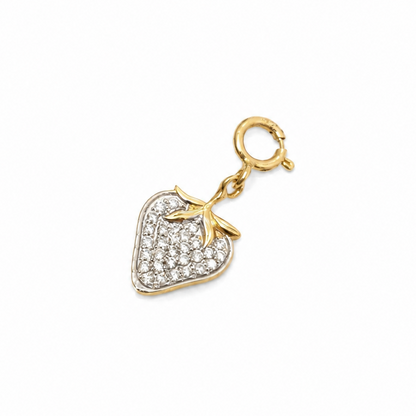 Natural Diamond Strawberry Charm in 14K Solid Gold