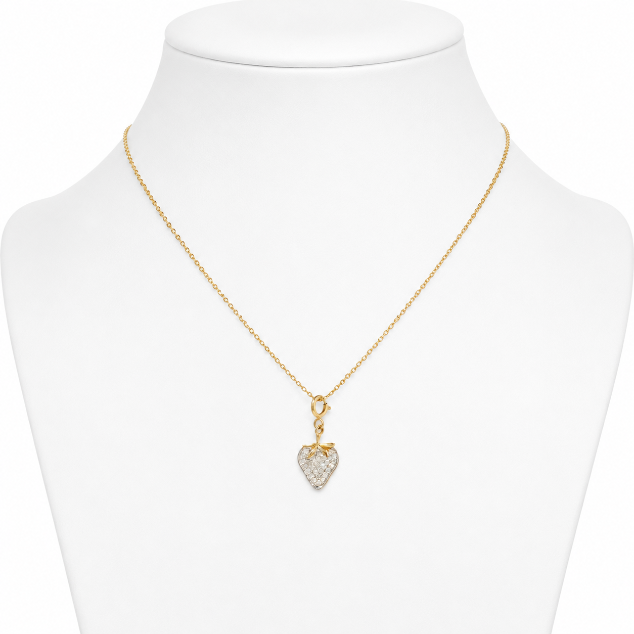 Natural Diamond Strawberry Charm in 14K Solid Gold